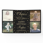 ANY Birthday Cheers Black Gold Confetti  Four Phot
