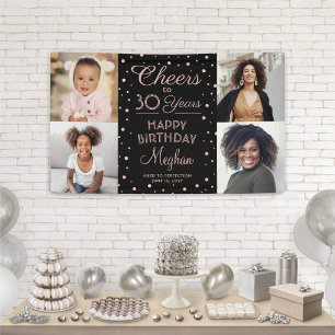 ANY Birthday Cheers Black & Pink Confetti 4 Photo Banner