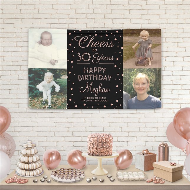 ANY Birthday Cheers Black & Pink Confetti 4 Photo Banner (Creator Uploaded)