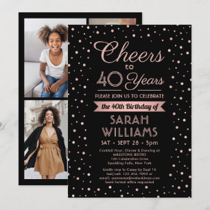 ANY Birthday Cheers Black & Pink Confetti 4 Photo Invitation