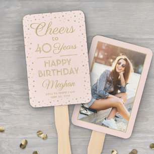 ANY Birthday Cheers Blush Pink and Gold Confetti Hand Fan