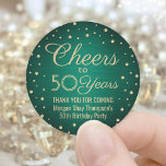 ANY Birthday Cheers Brushed Green & Gold Confetti Classic Round Sticker<br><div class="desc">Add a personalized finishing touch to birthday party thank you notes or favors with these green and gold round stickers / envelope seals. This template is set up for a 50th birthday, but is simple to customize to another year or event, such as an anniversary. Design features foil look confetti...</div>