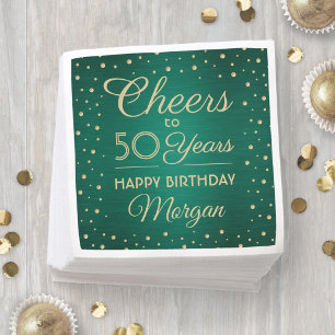 ANY Birthday Cheers Brushed Green & Gold Confetti Napkin