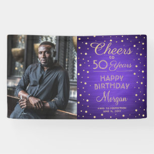 ANY Birthday Cheers Brushed Purple & Gold 1 Photo Banner