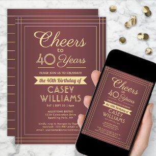 ANY Birthday Cheers Classic Border Burgundy & Gold Invitation