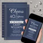ANY Birthday Cheers Classic Border Navy Blue White Invitation<br><div class="desc">Invite family and friends to an elegant birthday celebration with custom navy blue and white party invitations. All wording on this template (including "Cheers to 40 Years") is set up for a 40th birthday, but is simple to personalise for any year or event type. The design features a modern striped...</div>