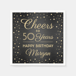 ANY Birthday Cheers Elegant Black and Gold Glitter Napkin
