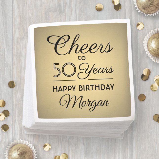 ANY Birthday Cheers Elegant Black and Gold Napkin (Creator Uploaded)