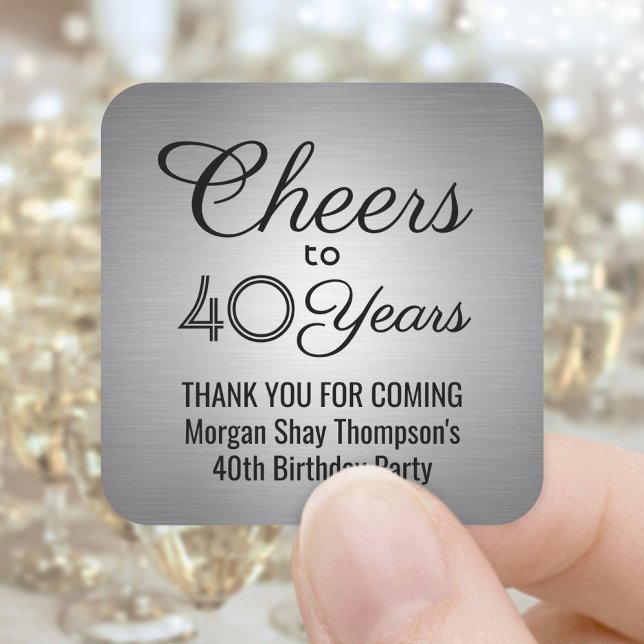 ANY Birthday Cheers Elegant Black and Grey Square Sticker (Creator Uploaded)