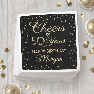 ANY Birthday Cheers Elegant Black & Gold Confetti Napkin