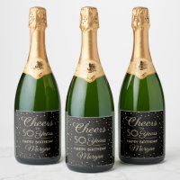 ANY Birthday Cheers Elegant Black & Gold Confetti