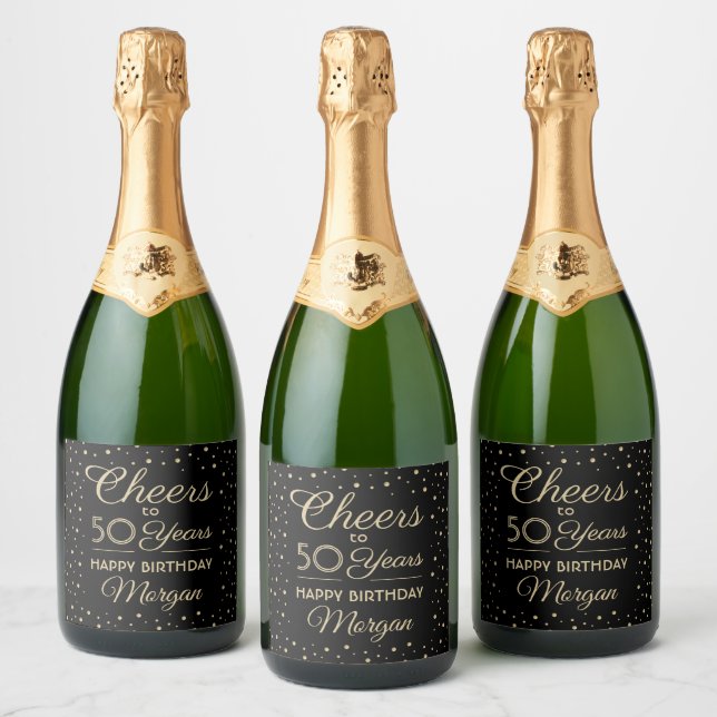 ANY Birthday Cheers Elegant Black & Gold Confetti Sparkling Wine Label (Bottles)