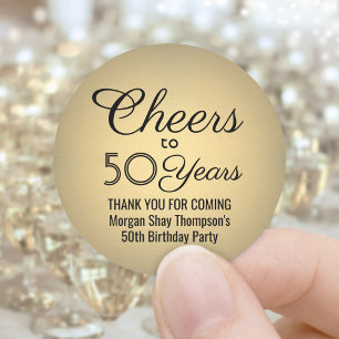 ANY Birthday Cheers Elegant Black & Gold Faux Foil Classic Round Sticker