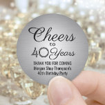 ANY Birthday Cheers Elegant Black Silver Faux Foil Classic Round Sticker<br><div class="desc">Add a personalised finishing touch to birthday party thank you notes or favours with custom black and faux metallic round stickers / envelope seals. All text is simple to customise or delete. This template is set up for a 40th birthday, but can easily be changed to another year or event,...</div>