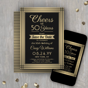 ANY Birthday Cheers Elegant Classic Black and Gold Save The Date