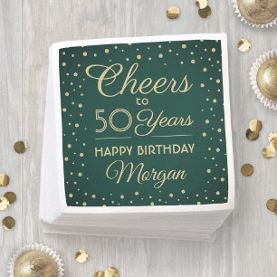 ANY Birthday Cheers Elegant Green and Gold Glitter Napkin