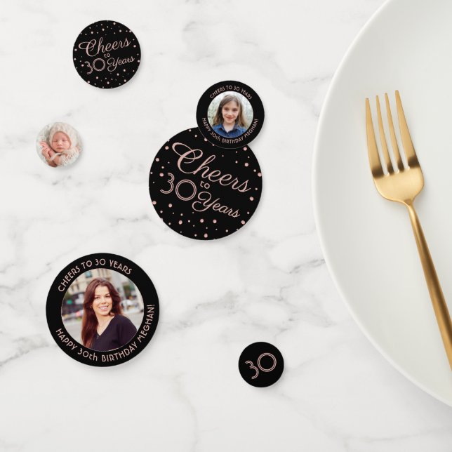 ANY Birthday Cheers Elegant Pink and Black 3 Photo Confetti (Group)