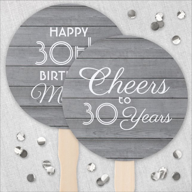 ANY Birthday Cheers Grey Rustic Faux Wood Round Hand Fan (Creator Uploaded)