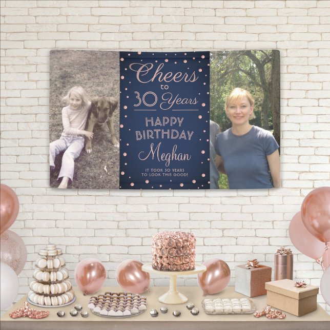 ANY Birthday Cheers Navy and Pink Confetti 2 Photo Banner (Creator Uploaded)