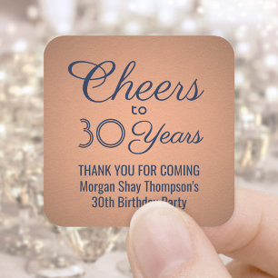ANY Birthday Cheers Navy Blue and Copper Colour Square Sticker