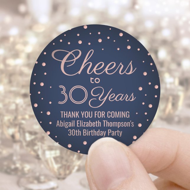 ANY Birthday Cheers Navy Blue and Pink Confetti Classic Round Sticker (Creator Uploaded)