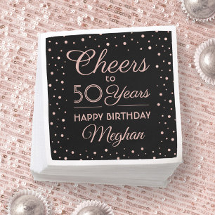 ANY Birthday Cheers Pink Confetti Elegant Black Napkin