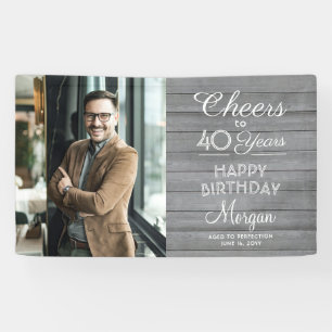 ANY Birthday Cheers Rustic Wood Grey White 1 Photo Banner