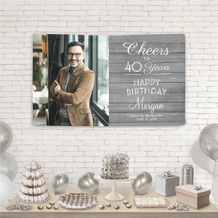 ANY Birthday Cheers Rustic Wood Grey White 1 Photo Banner