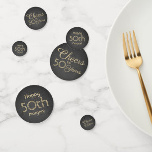 ANY Birthday Cheers Simple Chalkboard Black & Gold Confetti
