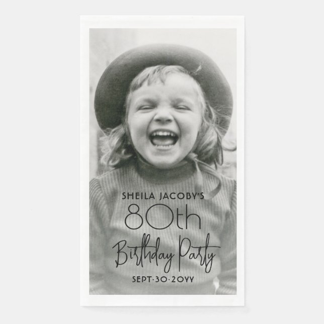 ANY Birthday Chic Stylish Typography & Photo Party Napkin (Front)