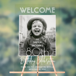 ANY Birthday Chic Typography Photo Party Welcome Acrylic Sign