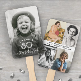 ANY Birthday Chic White Typography & Photo Collage Hand Fan
