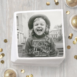 ANY Birthday Chic White Typography & Photo Party Napkin