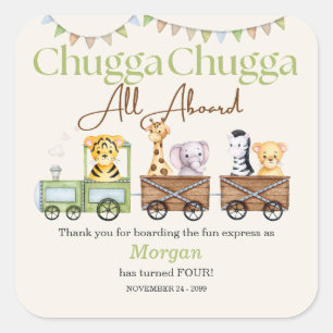 Any Birthday Cute Chugga Watercolor Animal Train   Square Sticker