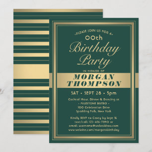 Any Birthday Elegant Green and Gold Calligraphy Invitation