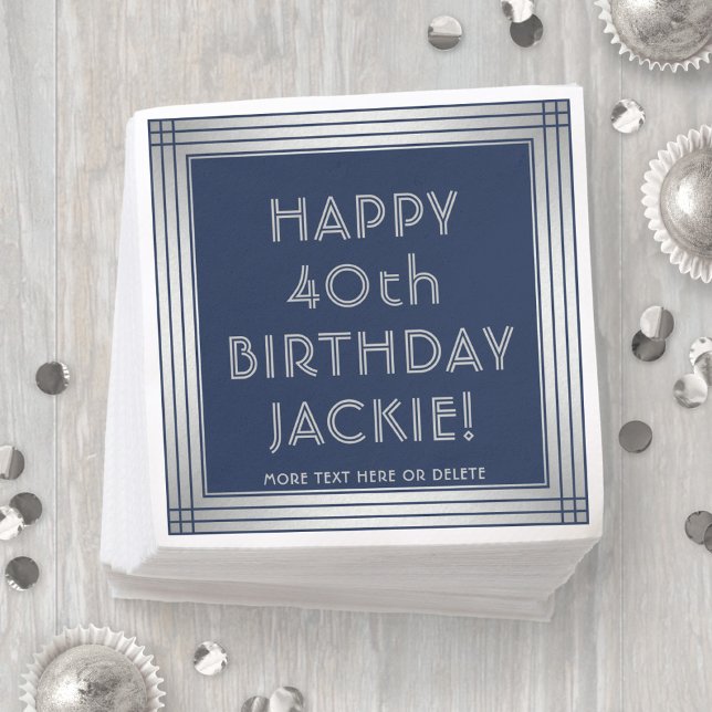 ANY Birthday Elegant Navy Blue and Grey Party Napkin (Creator Uploaded)