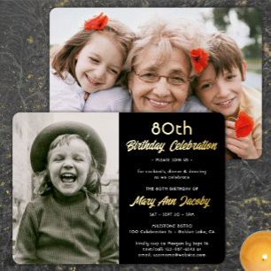 ANY Birthday Party 2 Photo Elegant Black and Gold
