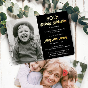 ANY Birthday Party 2 Photo Elegant Black and Real