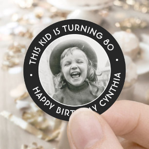 ANY Birthday Party Chic Simple Photo Black & White Classic Round Sticker