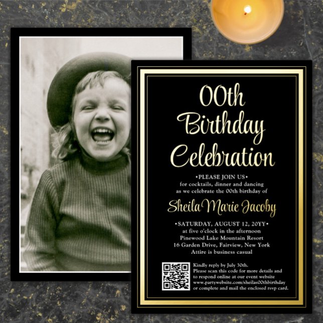 Any Birthday Party QR Code & Photo Black and Real (Creator Uploaded)