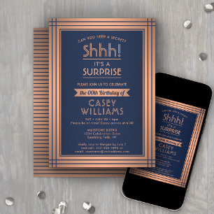 ANY Birthday Surprise Party Copper and Navy Blue Invitation