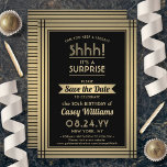 ANY Birthday Surprise Party Elegant Black and Gold Save The Date<br><div class="desc">Can you keep a secret? Invite family and friends to an elegant and exciting surprise birthday celebration with custom black and faux gold foil save the date party invitations. All wording on this template is simple to personalise, including message that reads "Shhh! It's a SURPRISE." The design features a modern...</div>