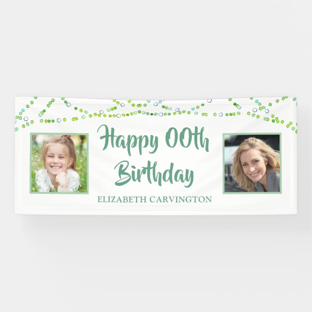 Any Birthday Then & Now Photos Neo Mint Green Banner (Horizontal)