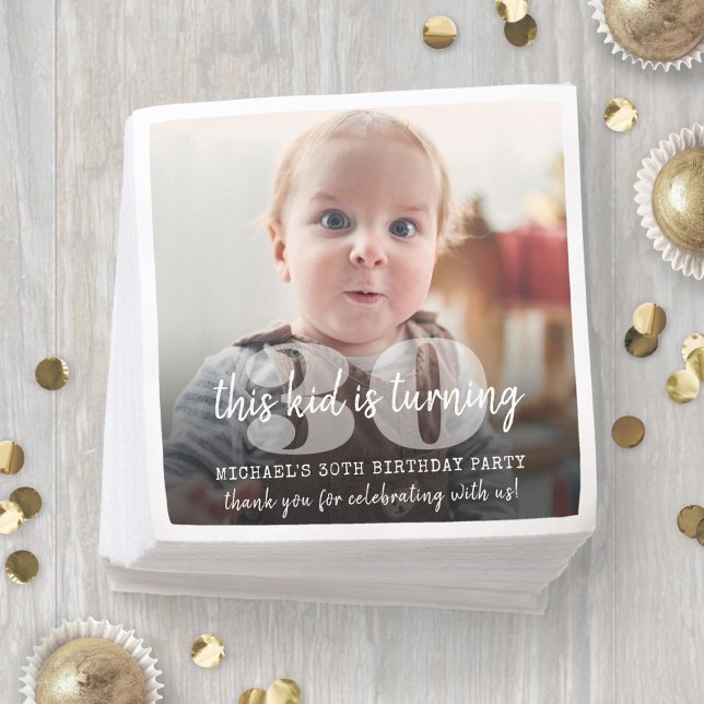 ANY Birthday "This Kid" Modern Photo Overlay Napkin (Creator Uploaded)