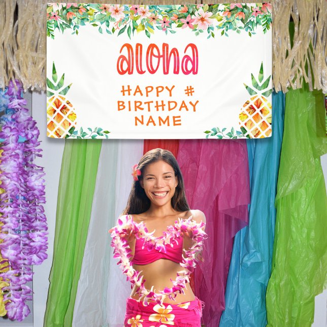 ANY Birthday Tropical Pineapple Floral ALOHA Banner (Creator Uploaded)