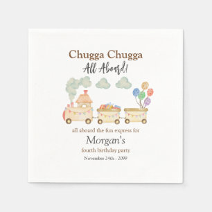 Any Birthday Watercolor Brown Train Fun Express Napkin