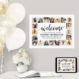 ANY Birthday Welcome Script 20 Photo Collage Party Poster