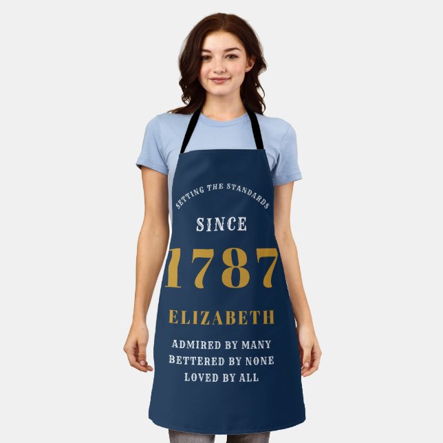 Any Birthday Year Blue Gold BBQ Cook Apron (Worn)