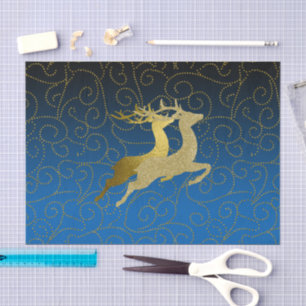 Any Color Black Ombre Two Gold Reindeer Holiday Tissue Paper