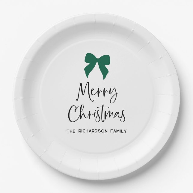 Any Color Bow | Chic Coquette Merry Christmas Paper Plate (Front)